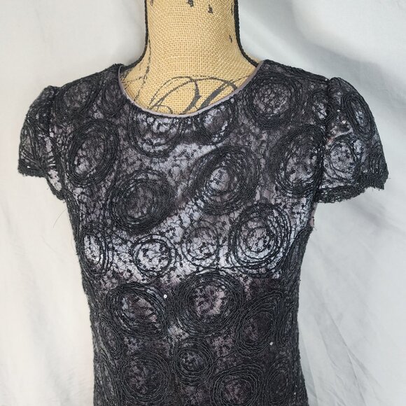SUZI CHIN for Maggy Boutique Size 6 Black Sequins & Lace Overlay Shift Dress EUC - Picture 5 of 9